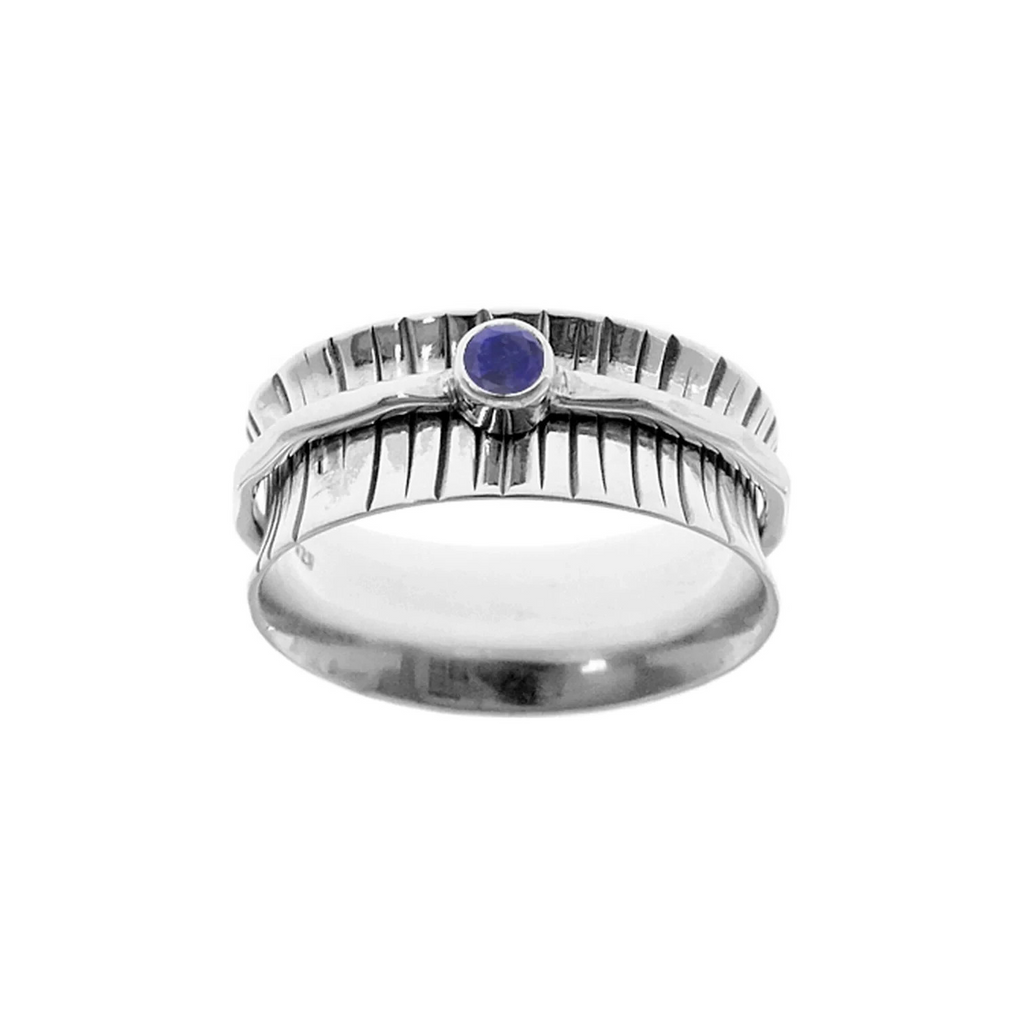 Flush Sapphire Spinner Ring Sterling Silver 925 Hallmark British Made Size K - T