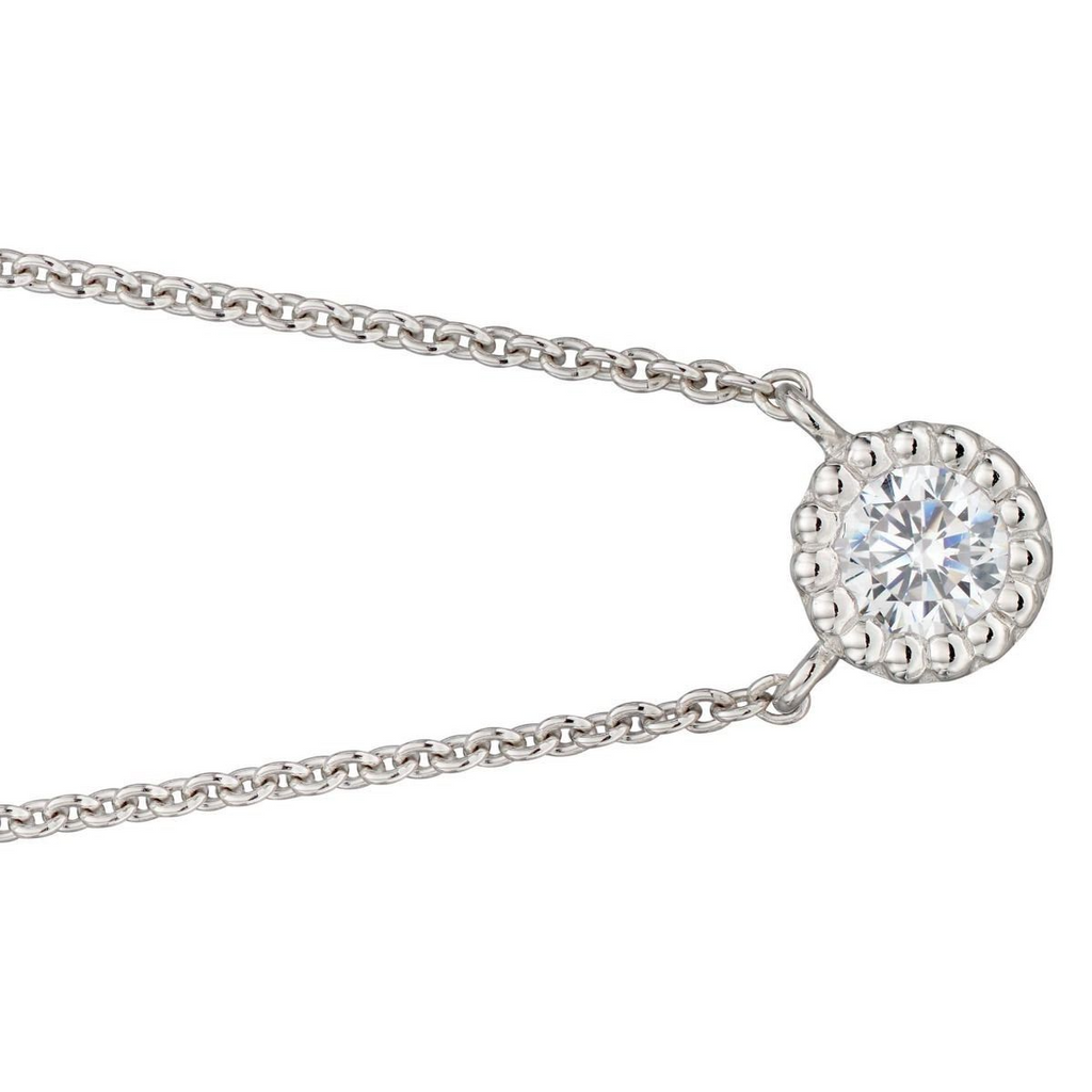 Millegrain Edge Zircon Necklace Sterling Silver 925 Hallmarked Brand New Boxed