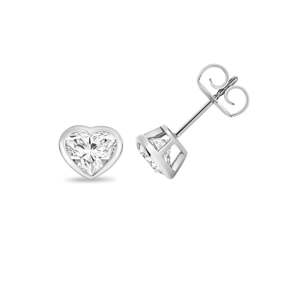 1 Lab Grown Diamond Heart Stud Earrings 18ct White Gold Hallmarked British Made