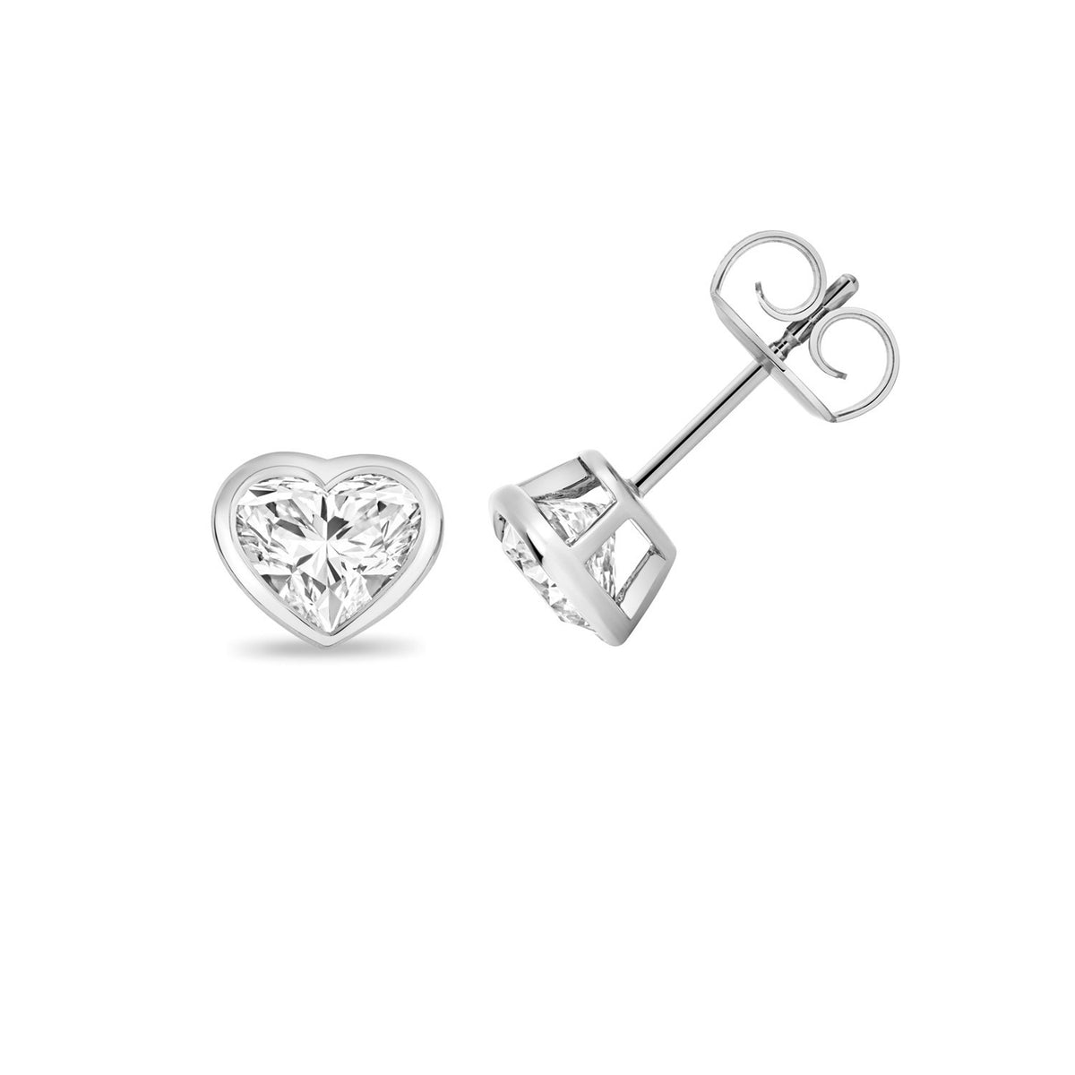 1 Lab Grown Diamond Heart Stud Earrings 18ct White Gold Hallmarked British Made