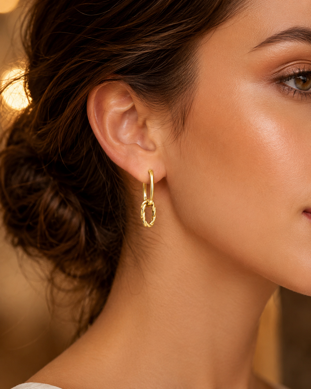 Twisted Rope Drop Earrings 9ct Yellow Gold 375 Hallmarked British Made