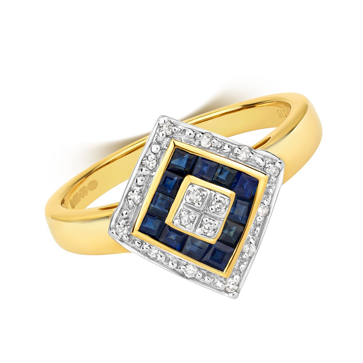 Statement Sapphire Diamond Ring 9ct 2 Tone Gold 375 Hallmarked Sizes J - Q
