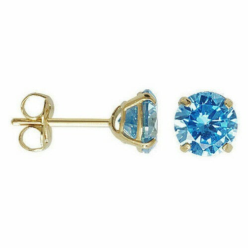 Yellow Gold Blue Topaz Earrings Solitaire Natural Stone 375 9 Carat New Boxed