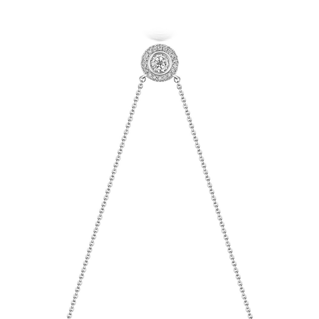 19 Natural Diamond Halo Necklace 18ct White Gold Hallmarked British Made