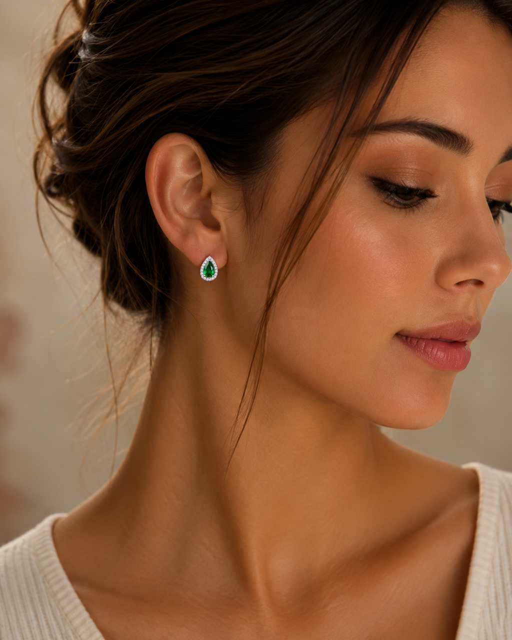 Natural Emerald Pear Stud Earrings Sterling Silver 925 Hallmarked British Made