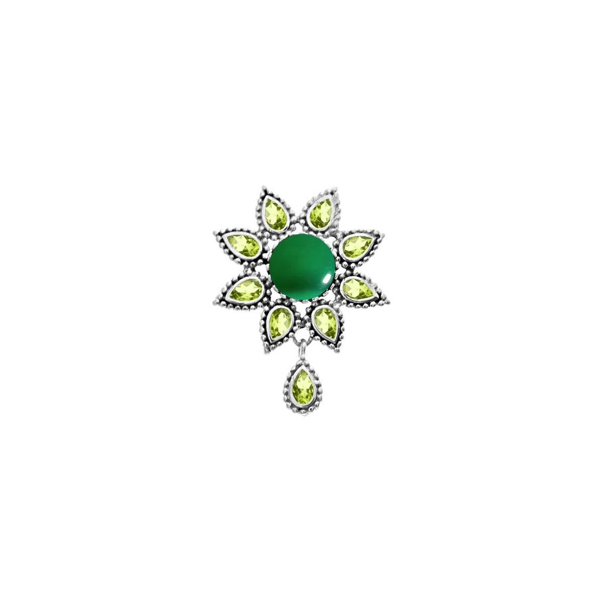 Floral Peridot & Agate Pendant Sterling Silver 925 Hallmarked All Chain Lengths