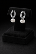 Hexagon Pearl Huggie Hoop Earrings Sterling Silver 925 Hallmark Brand New Boxed