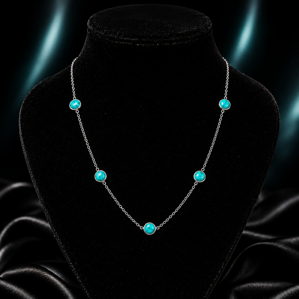 5 Turquoise Statement Necklace Solid Sterling Silver 925 Hallmarked British Made
