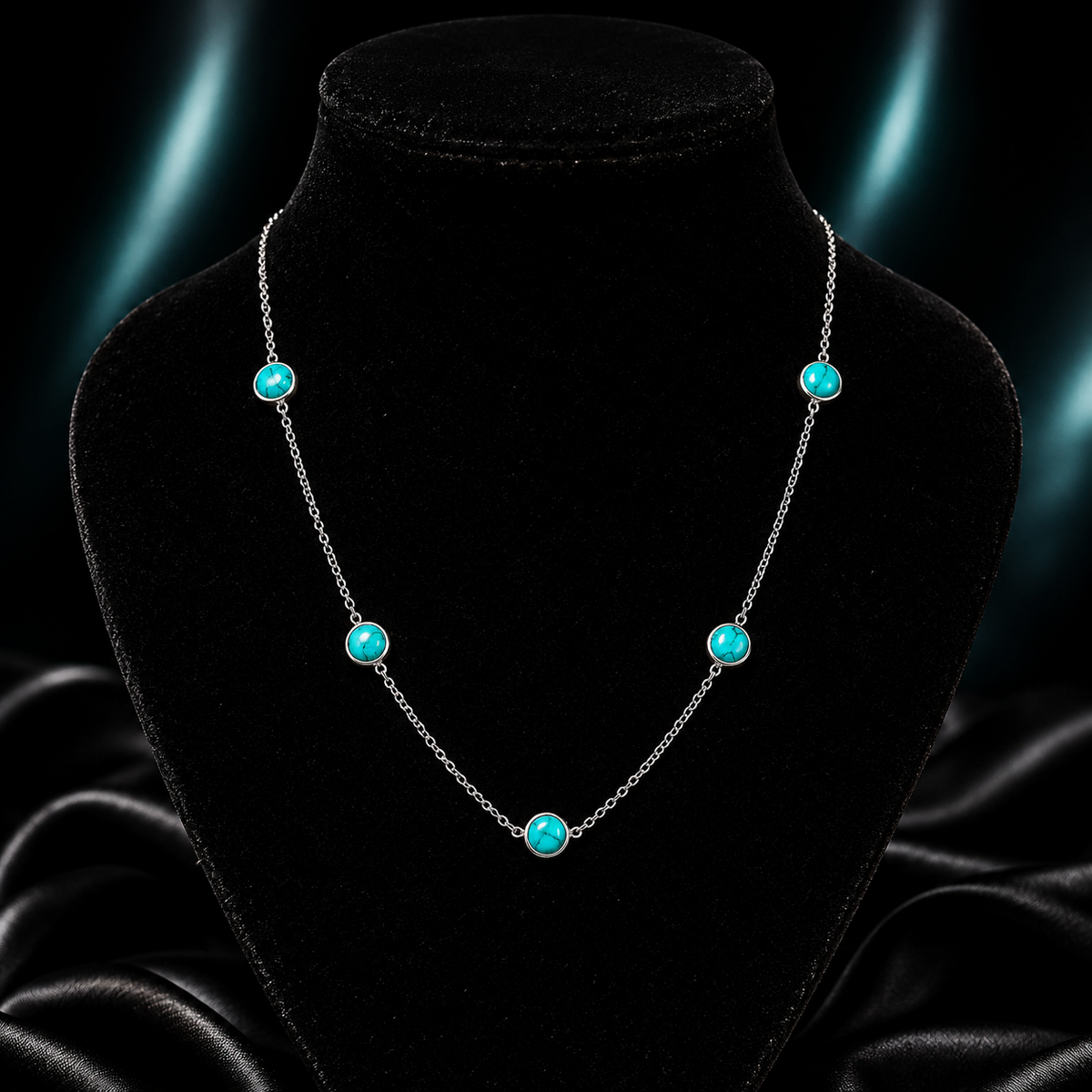 5 Turquoise Statement Necklace Solid Sterling Silver 925 Hallmarked British Made