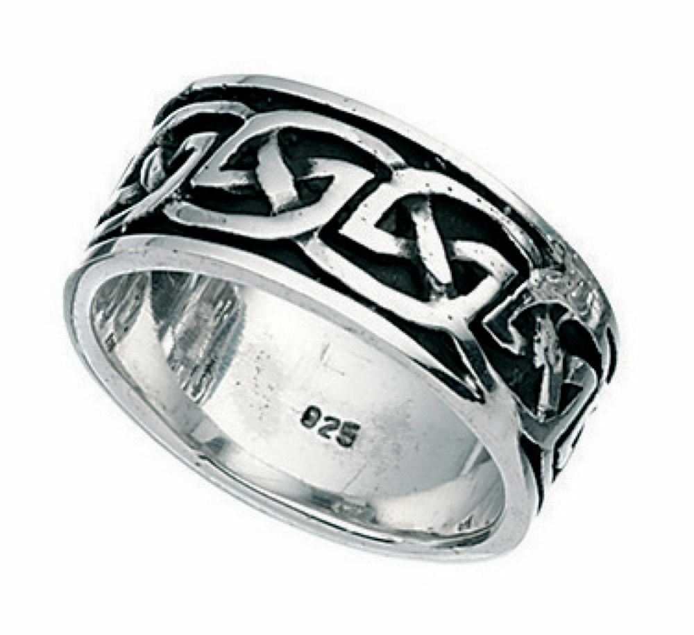 Sterling Silver Gents Ring Celtic Band Design Hallmarked Size P - Z British Made