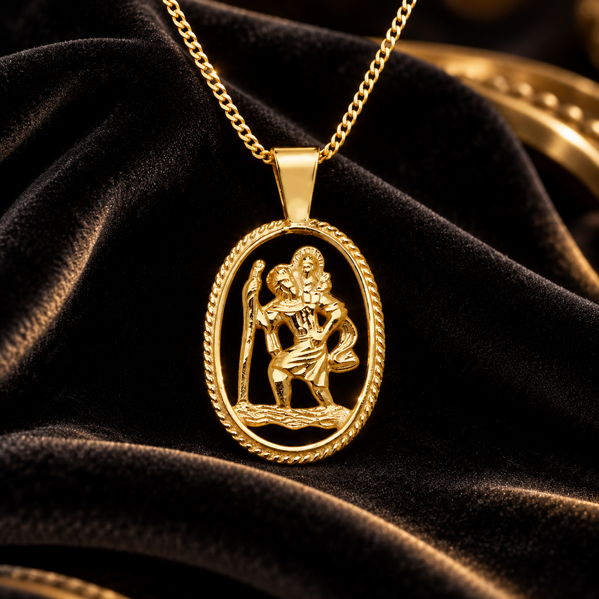 Roped St Christopher 9ct Yellow Gold Pendant 375 Hallmark All Chain Lengths