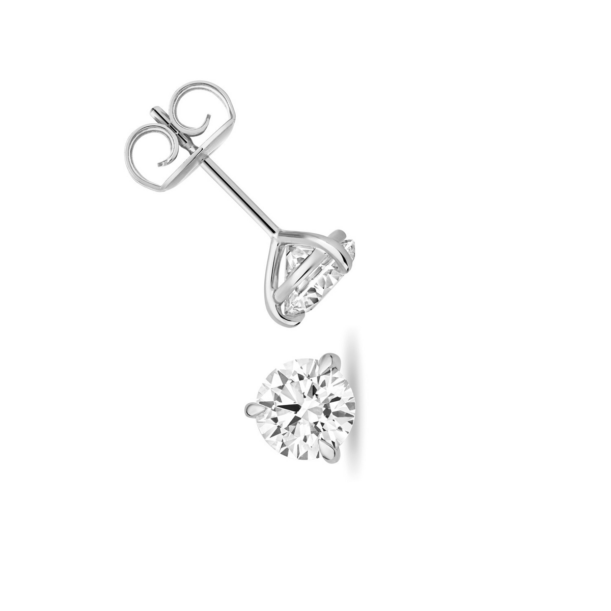 1 Lab Grown Diamond Prong Stud Earrings 18ct White Gold Hallmarked British Made