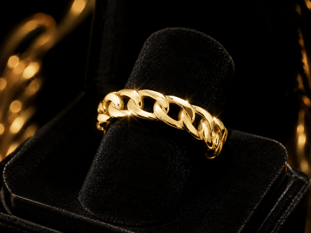 Cuban Link Chain Ring 14ct Yellow Gold Plated Hallmarked Size K - R