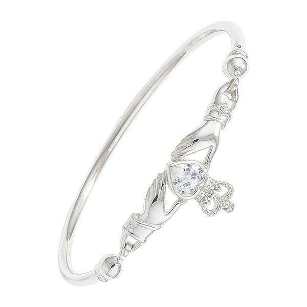 Sterling Silver Claddagh Bangle Gemstone British Made Hallmarked Brand New 