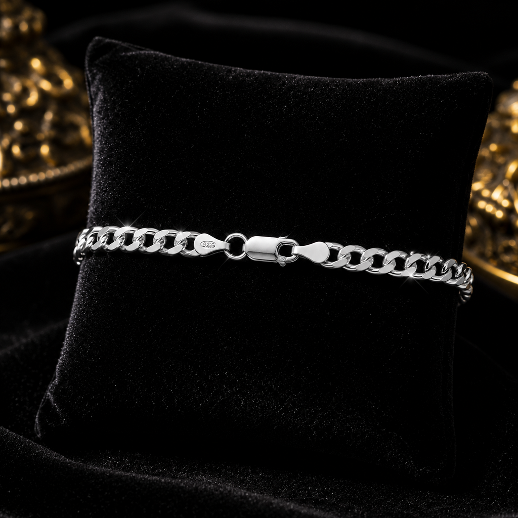 Men's Sterling Silver Bracelet Curb Link British Made 925 Hallmark 8" Weight 6g
