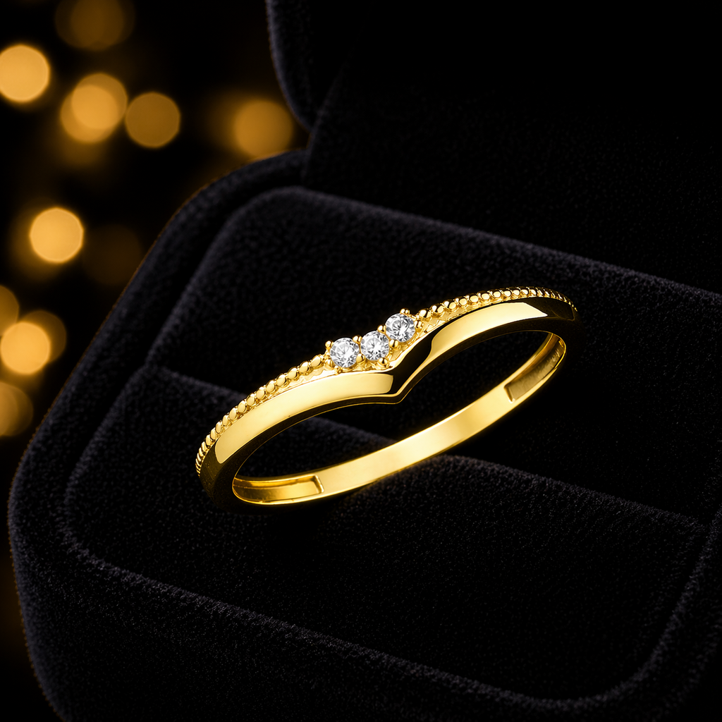 3 Stone Wishbone Ring 9ct Yellow Gold Hallmarked Sizes J - T  British Made