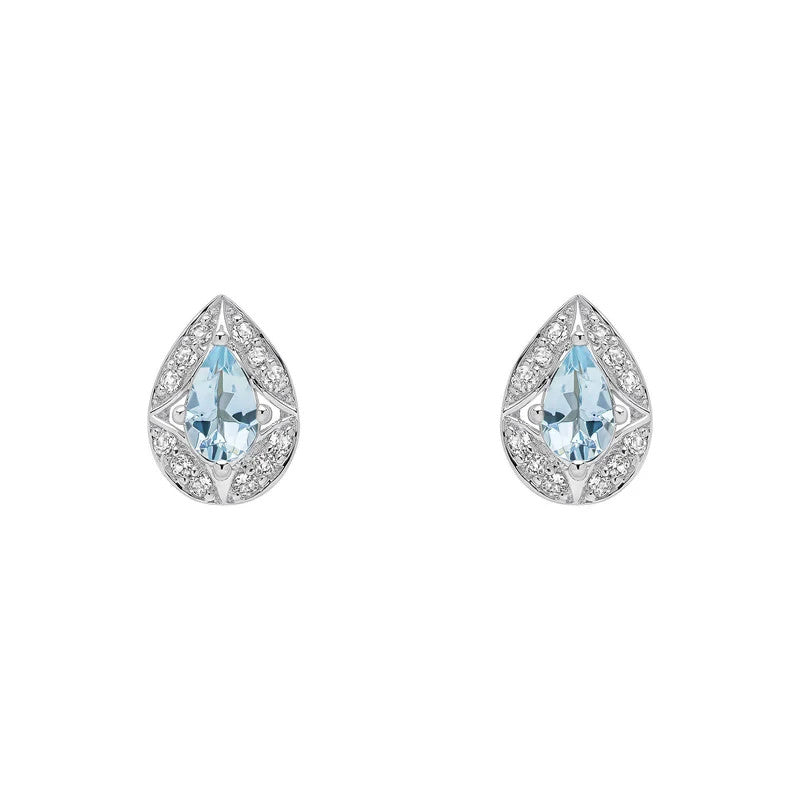 Aquamarine & Topaz Teardrop Earrings 9ct White Gold 375 Hallmarked British Made