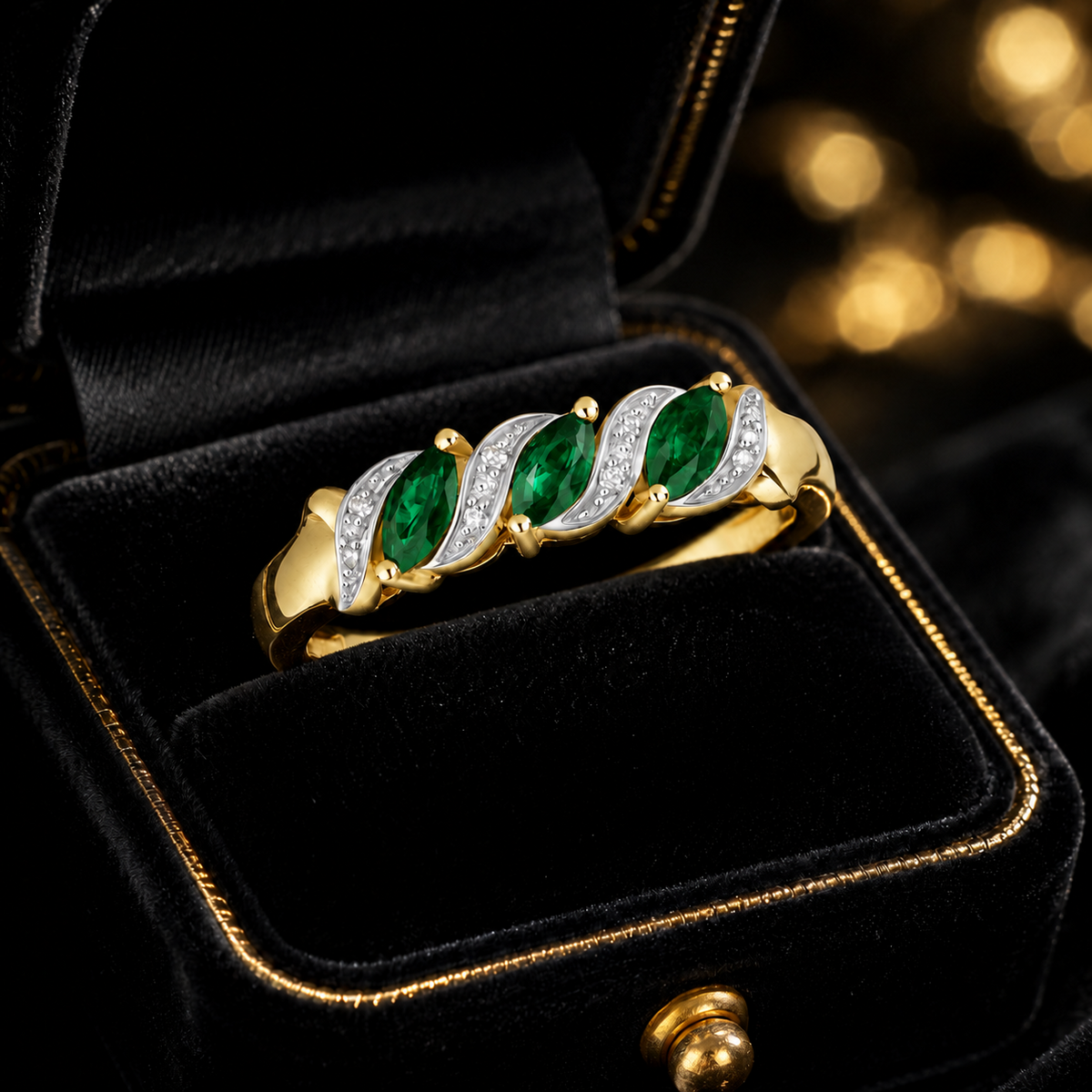 Marquise Emerald Diamond Ring 9ct Multi Tone 375 Hallmarked Sizes J - Q
