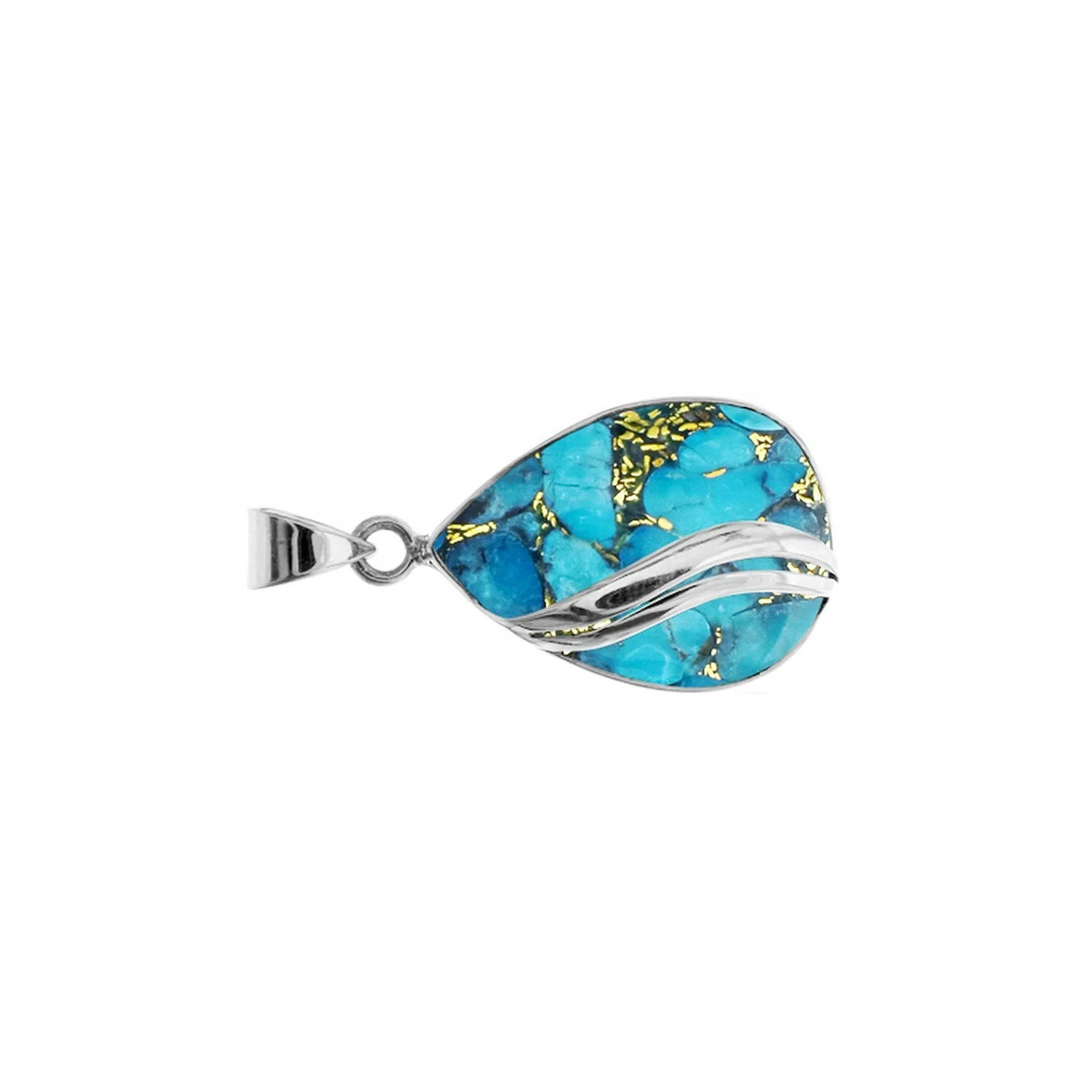Waved Teardrop Turquoise Pendant Sterling Silver 925 Hallmark All Chain Lengths