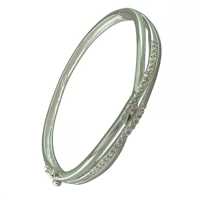 Channel Set Zircon Bangle Sterling Silver 925 Hallmarked British Made Brand New