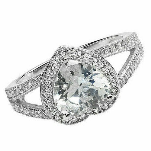 Sterling Silver Halo Heart Ring Engagement Gemstone 925 Hallmarked Size K - T