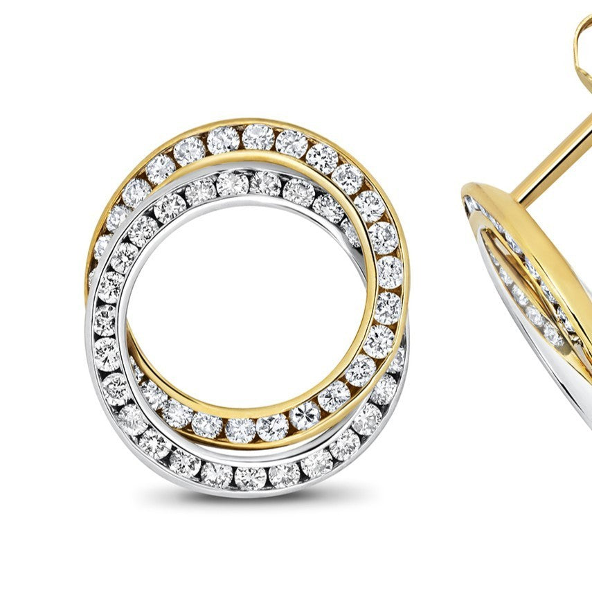 Natural Diamond Statement Stud Earrings 18ct 2 Tone Gold Hallmarked British Made