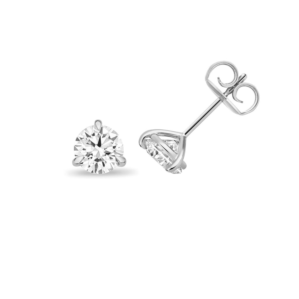 1 Lab Grown Diamond Prong Stud Earrings 18ct White Gold Hallmarked British Made