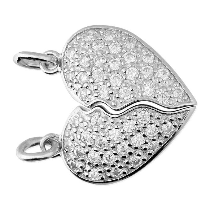 Split Heart Zircon Pendant Sterling Silver 925 Hallmarked All Chain Lengths