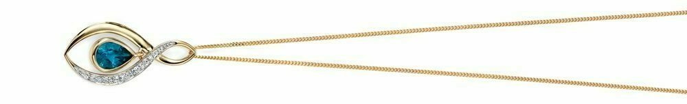 Blue Topaz & Diamond Pendant 9ct Yellow Gold 375 Hallmarked Brand New Boxed