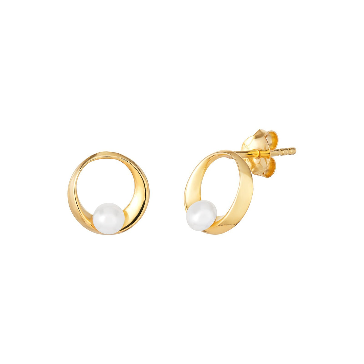 Solitaire Dome Hoop Pearl Earrings 9ct Yellow Gold Plated Hallmarked Brand New