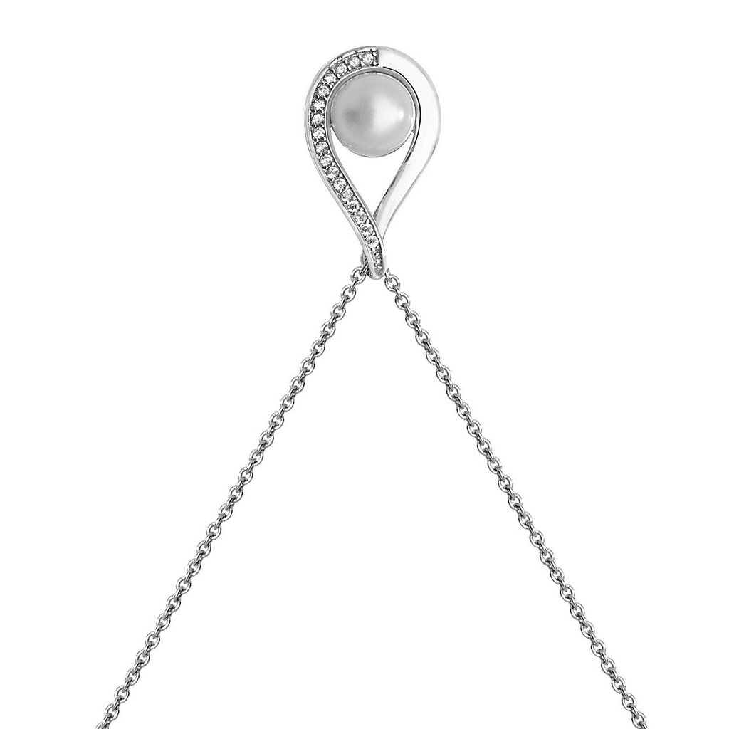 Ladies Pearl Halo Twist Necklace Sterling Silver 925 Hallmarked British Made