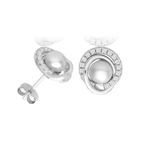 Pearl Swirl Halo Stud Earrings Sterling Silver 925 Hallmarked British Made