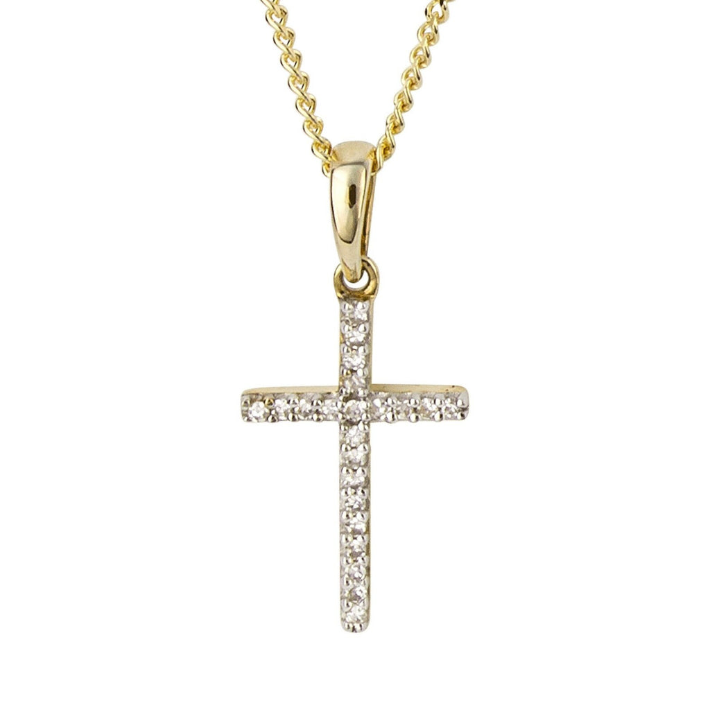 Diamond Cross Pendant 9ct Yellow Gold 375 Hallmarked British Made