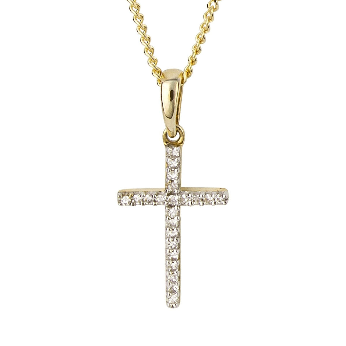Diamond Cross Pendant 9ct Yellow Gold 375 Hallmarked British Made