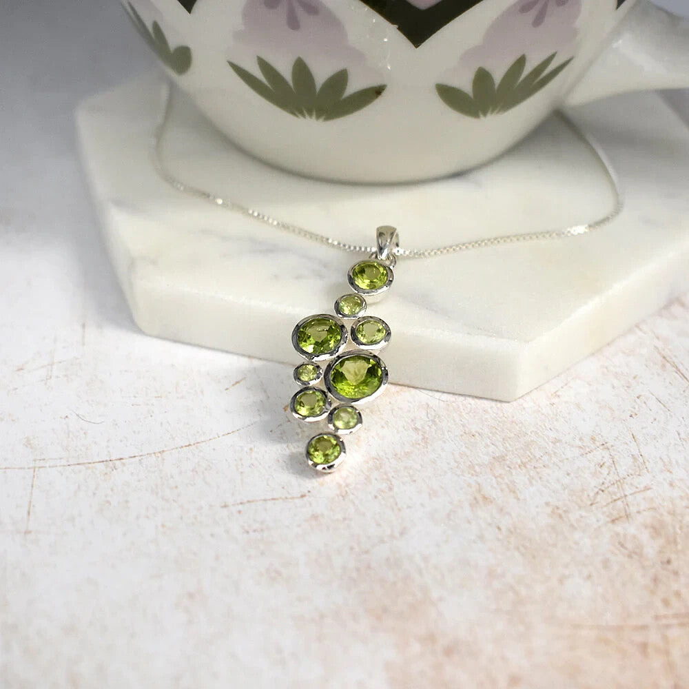 Peridot Bubble Drop Pendant Sterling Silver 925 Hallmark All Chain Lengths