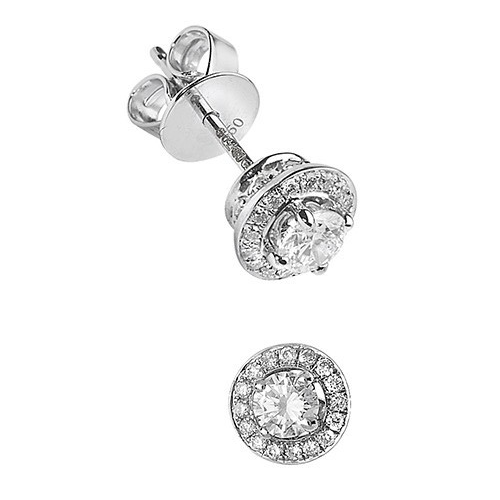 17 Natural Diamond Stud Halo Earrings 18ct White Gold Hallmarked British Made