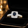 Oval Sapphire Diamond Ring 9ct 2 Tone Gold 375 Hallmarked Sizes J - Q