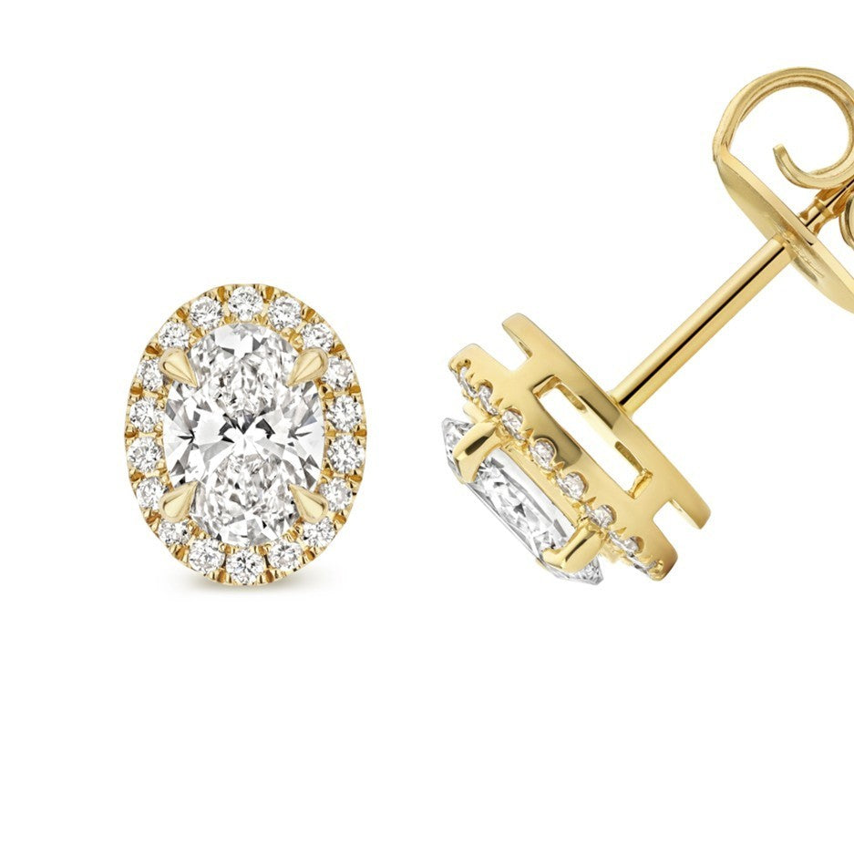 15 Lab-Grown Diamond Halo Stud Earrings 18ct Yellow Gold Hallmarked British Made