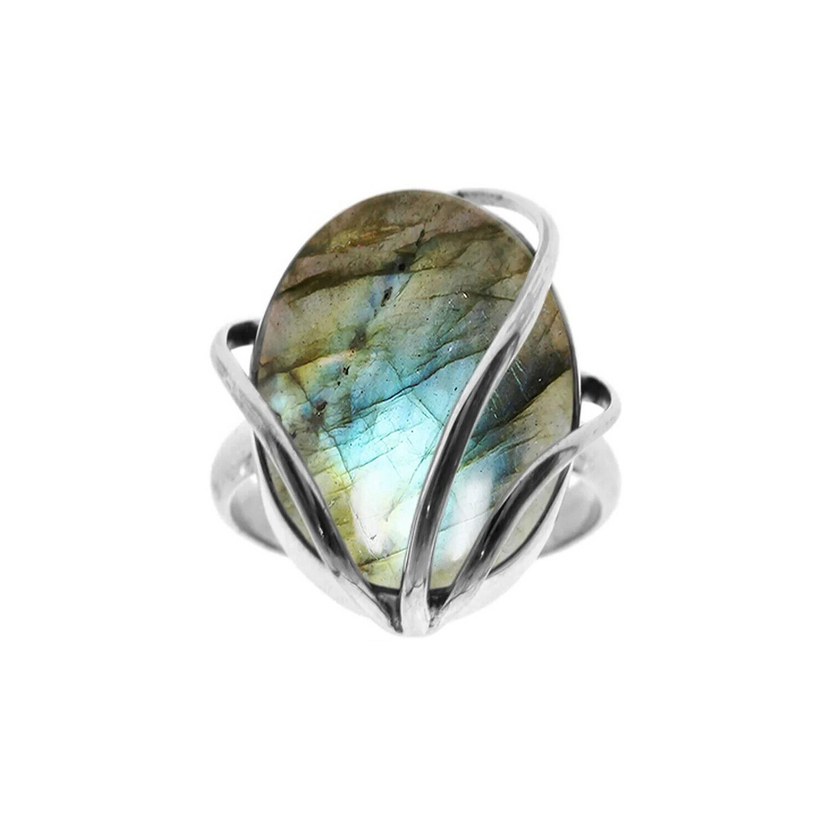 Vine Labradorite Ring Sterling Silver 925 Hallmarked British Made Size L - S