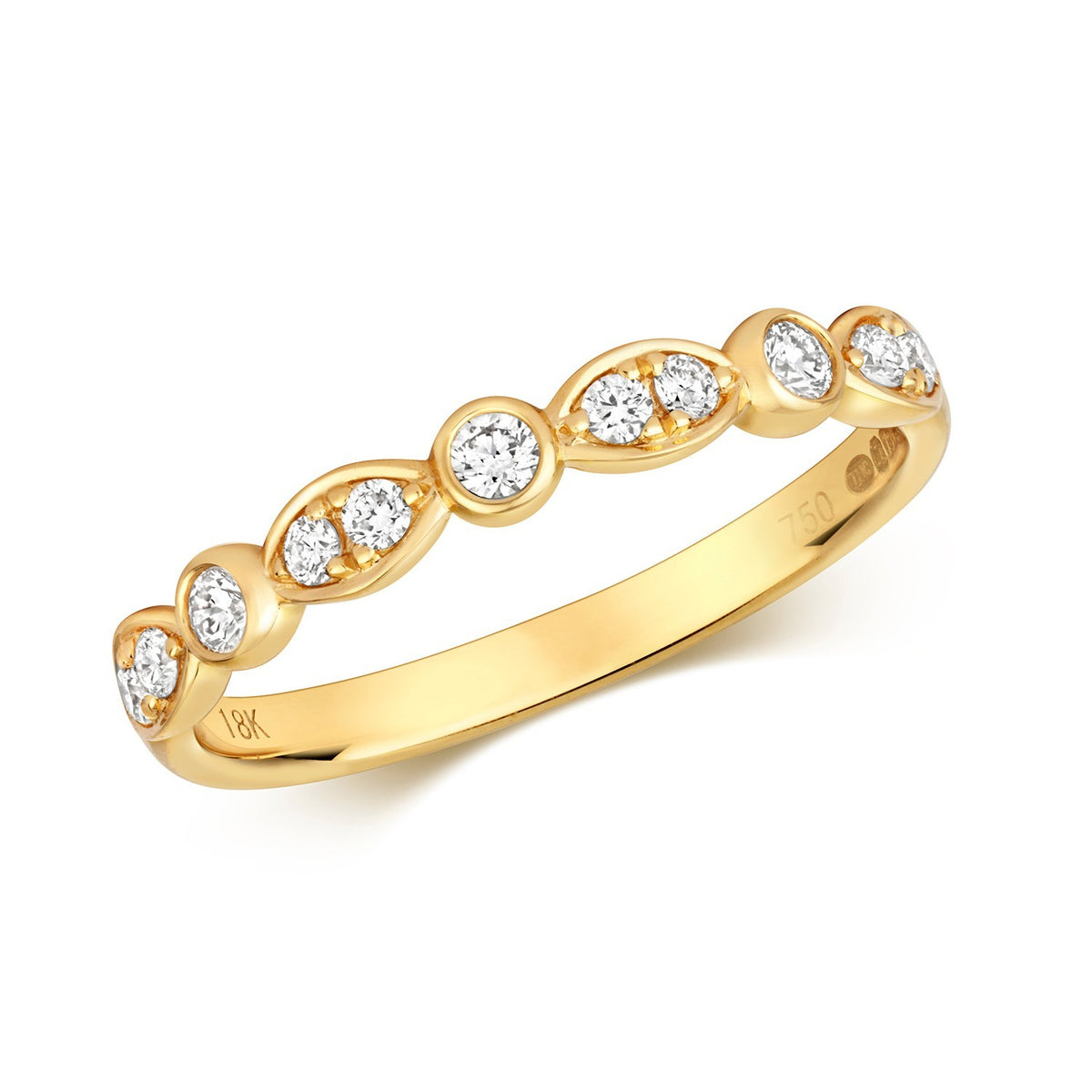 11 Natural Diamond Flush Ring 18ct Yellow Gold Hallmarked Sizes J - Q