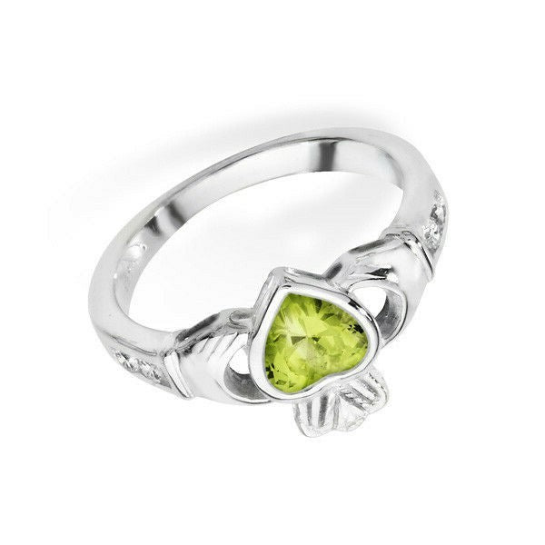 Sterling Silver Peridot Ring Claddagh August Stone 925 Hallmarked Size J - R