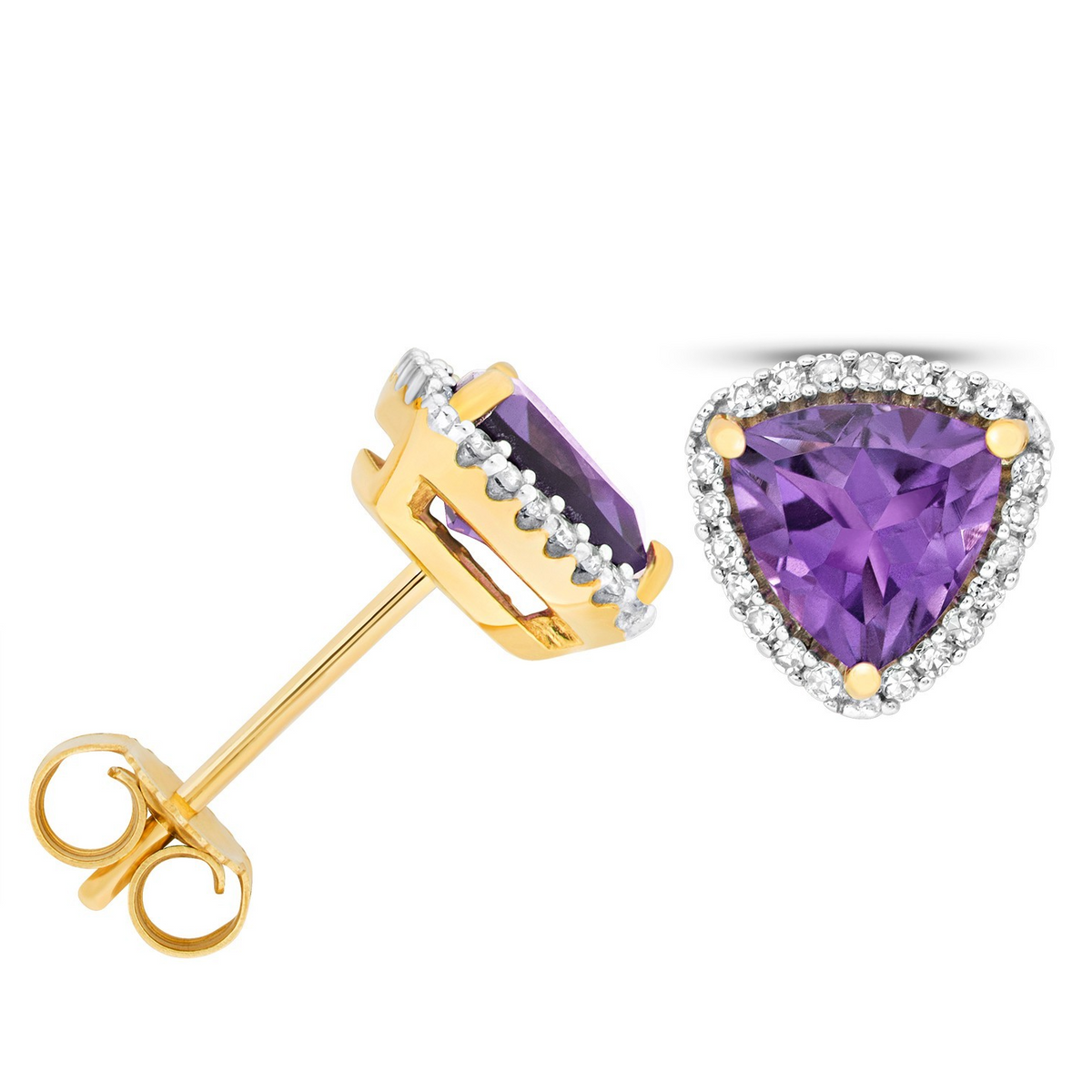 Natural Trillion Amethyst Diamond Earrings 9ct Multi Tone Gold 375 Hallmarked