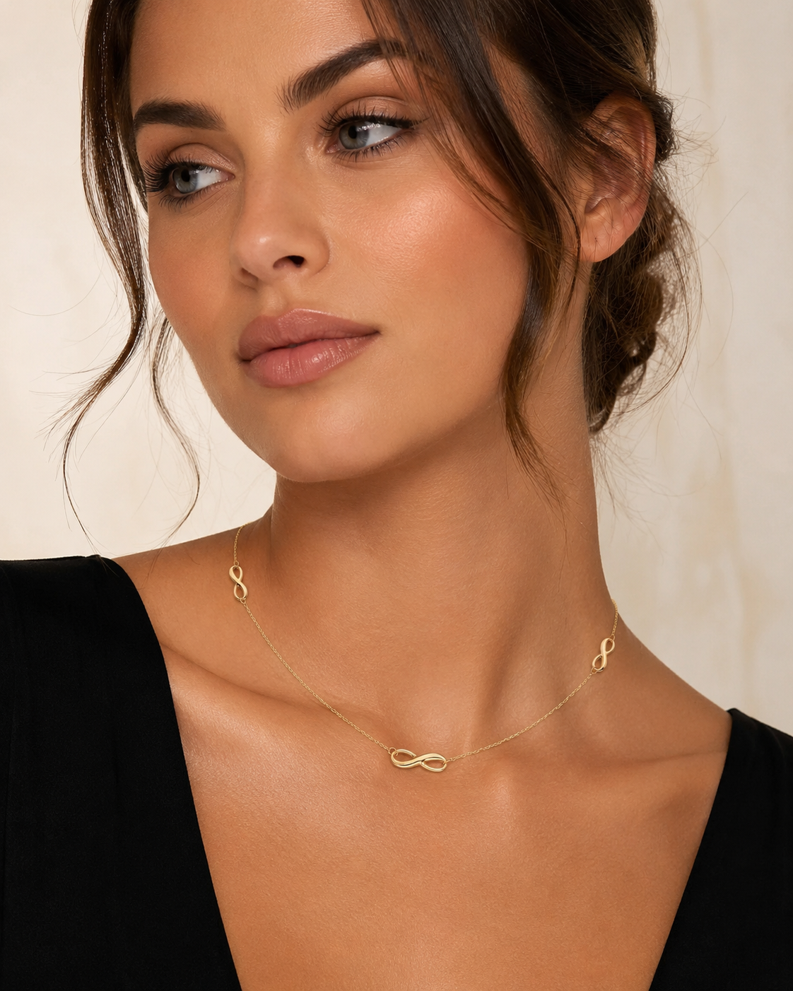 Infinity Station Necklace 9ct Yellow Gold 375 Hallmarked British Made 43cm