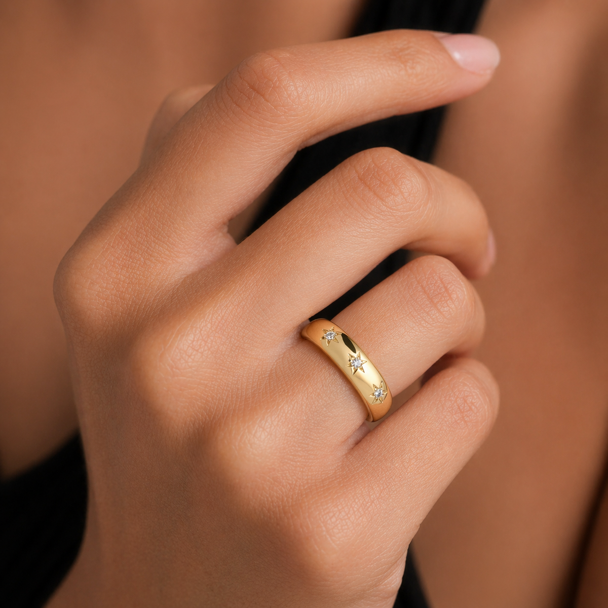 3 Star Dome Ring 9ct Yellow Gold Hallmarked Sizes J - Q British Made