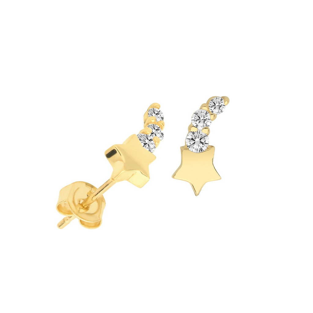 Shooting Star Stud Earrings 9ct Yellow Gold 375 Hallmarked Brand New Boxed