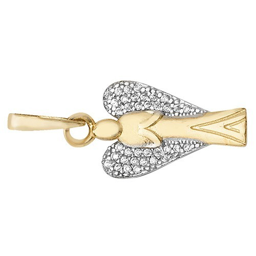 Pave Guardian Angel 9ct 2 Tone Gold Pendant 375 Hallmarked All Chain Lengths