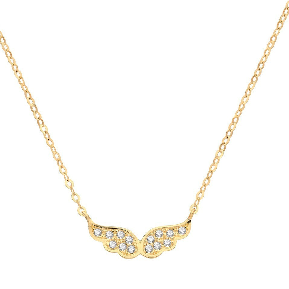 Ladies Angel Wings Necklace 9ct Yellow Gold 375 Hallmarked British Made