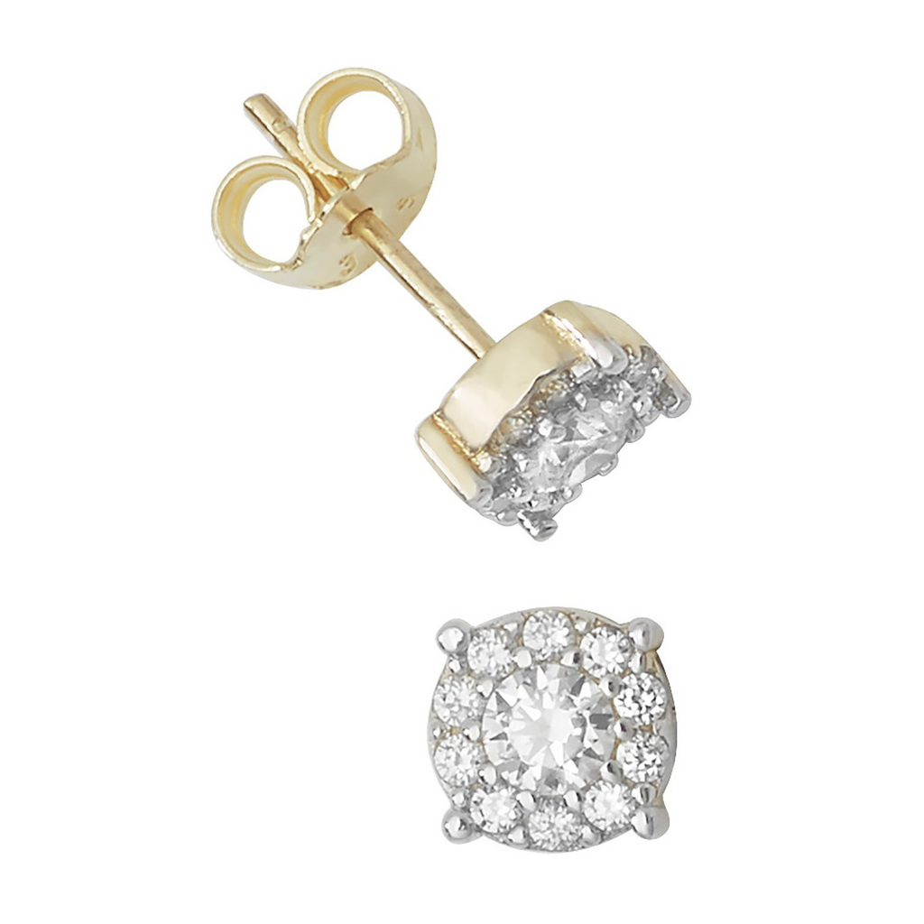 6mm Round Halo Stud Earrings 9ct Yellow Gold 375 Hallmarked Brand New Boxed