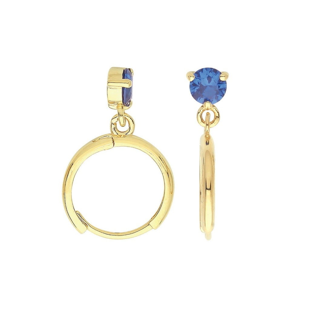 Yellow Gold Sapphire Earrings Drop Hoops Natural Stone 375 9 Carat New Boxed