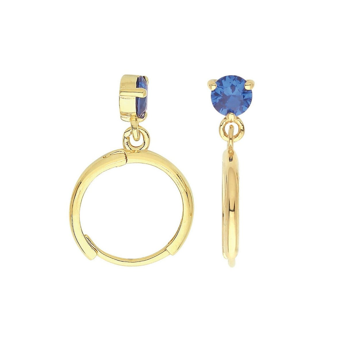 Yellow Gold Sapphire Earrings Drop Hoops Natural Stone 375 9 Carat New Boxed
